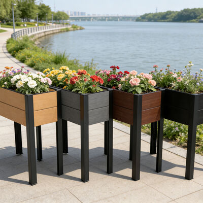 Modern Bangkit Bangkit Taman Tempat Tidur Dengan Waterproof Fire Retardant Eco Friendly Kayu Plastik Komposit Untuk Luar Ruang