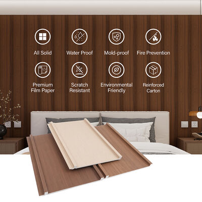 Waterproof Indoor WPC Wall Panel Mudah Menginstal Fluted Wall Cladding untuk Dekorasi Interior