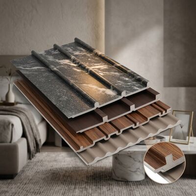 Modern Indoor WPC Wall Panel Kayu Grain Fluted Desain untuk ruang tamu dan kamar tidur