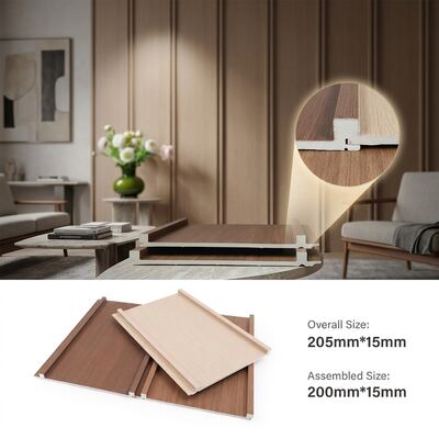 Modern Indoor WPC Wall Panel Kayu Grain Fluted Desain untuk ruang tamu dan kamar tidur