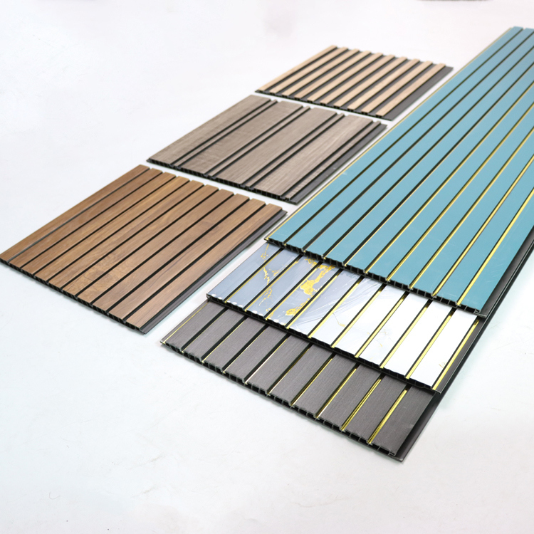 Panel Dinding PVC Butiran Kayu Papan Dinding Dekoratif Bahan Ramah Lingkungan Untuk Kamar Tidur Ruang Tamu Dinding Latar Belakang TV