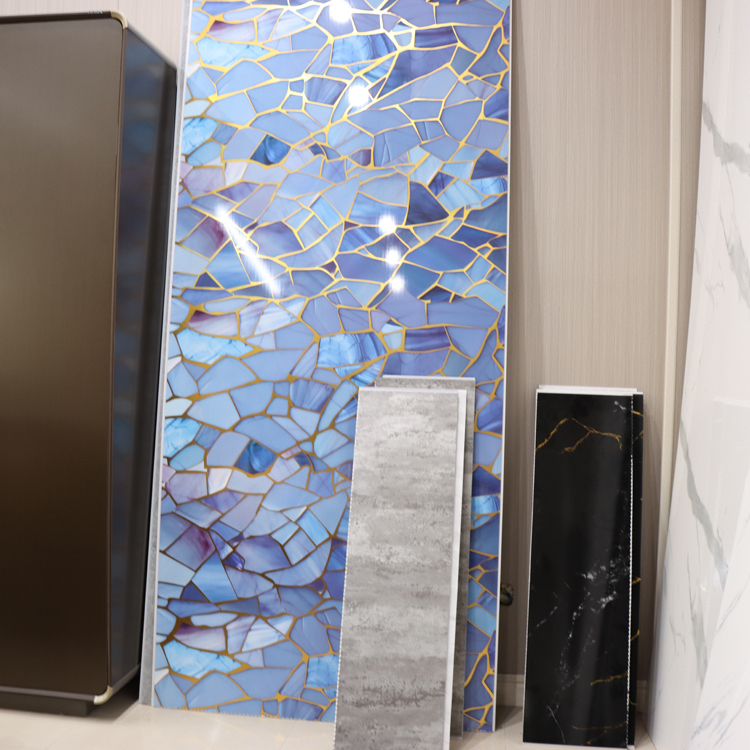 Modern 3D Pattern Fireproof PVC Shower Wall Panel Bahan renovasi kamar mandi mewah