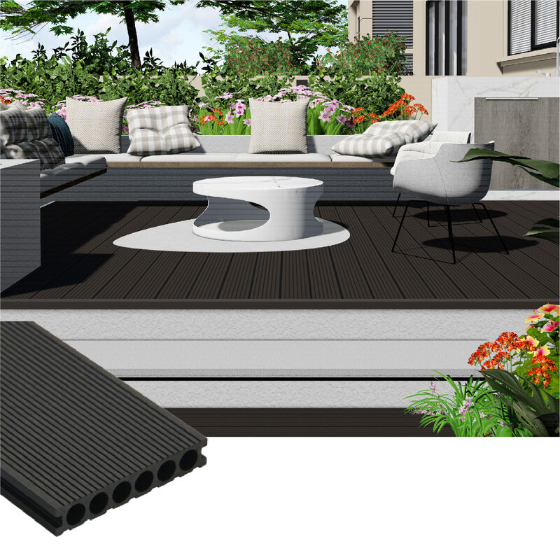 Tekstur Custom Outdoor WPC Decking ∙ Airproof Solid Composite Wood Plastic Flooring untuk Ruang Modern