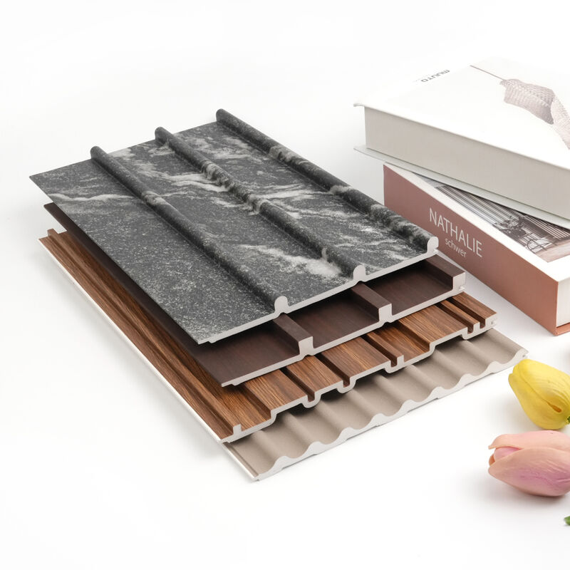 Desain Modern Kayu Biji Fluted Panel Dinding WPC Waterproof Cladding Dinding Indoor untuk ruang tamu dan kamar tidur