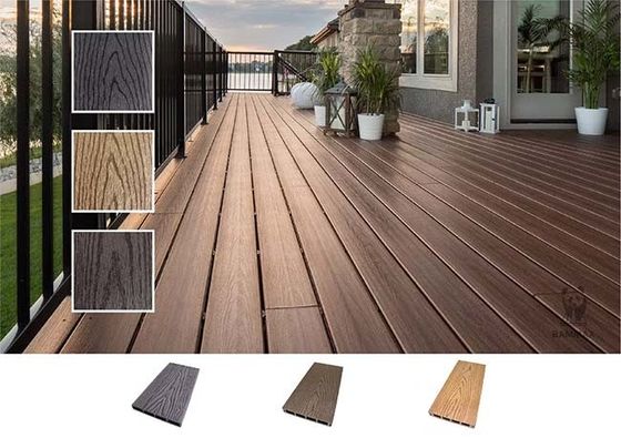 Lantai Kayu Tekstur Timbul 3D WPC Decking Lantai Dek Komposit Tahan Air