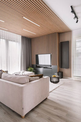 Kayu Butir Kayu Dilaminasi Panel Dinding WPC Interior Untuk Dekorasi Dalam Ruangan