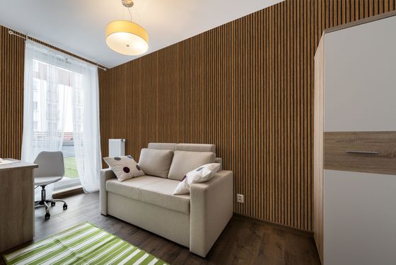 Soundproofing Absorb Mdf Pet Board Akustik Panel Dinding Slat Kayu