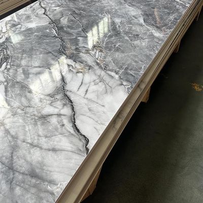 Tekstur Marmer Berkilau Tinggi Panel Dinding WPC Bambu Batubara Kayu Veneer PVC Lembar Marmer